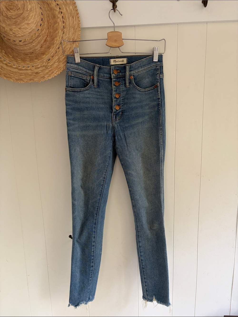 Madewell High-Rise Button-Fly Skinny Jeans in Blue Wash